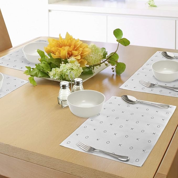 Ambesonne Xo Place Mats Set of 4, Hand Drawn Geometrical Pattern Classic Game - Image 4
