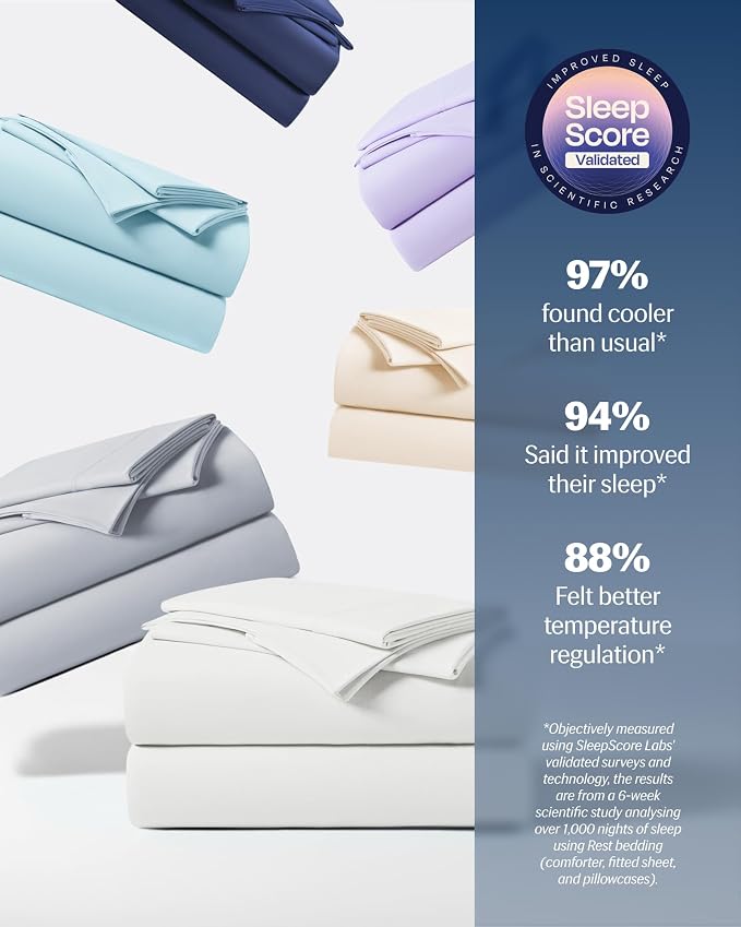 REST® Evercool®+ Cooling Sheet Set, Full Size, Arctic White, Breathable Bed - Image 7