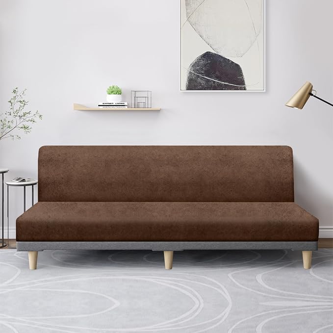molasofa Leather Like Stretch Futon Slipcover Armless Futon Bed Sofa Cover - Image 3