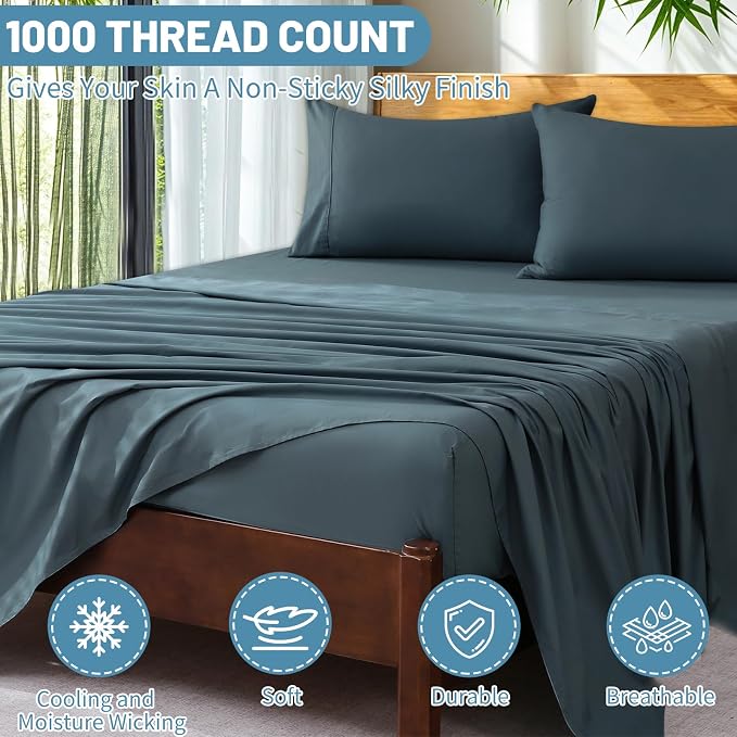 Extra Deep Pocket California King Sheets 18-24 Inch 100% Egyptian Cotton 1000 - Image 3