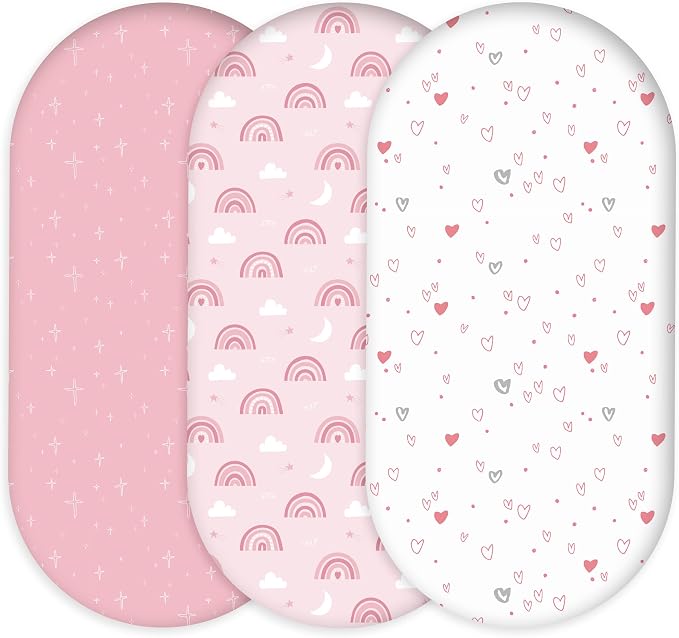 Bassinet Sheets for Baby Girl 32 * 16, 3 Pack Soft Breathable Baby Bassinet by CivaruaKids