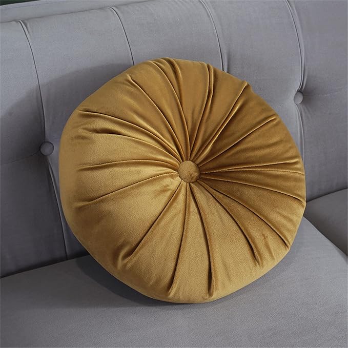 Round Throw Pillow Velvet Pumpkin Pleated Meditation Pillow Solid Color Home by Jackcsale