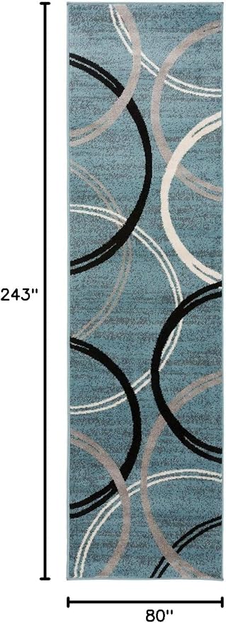 Rugshop Modern Wavy Circles Design Runner Rug, Non-Shedding Carpet - Image 2
