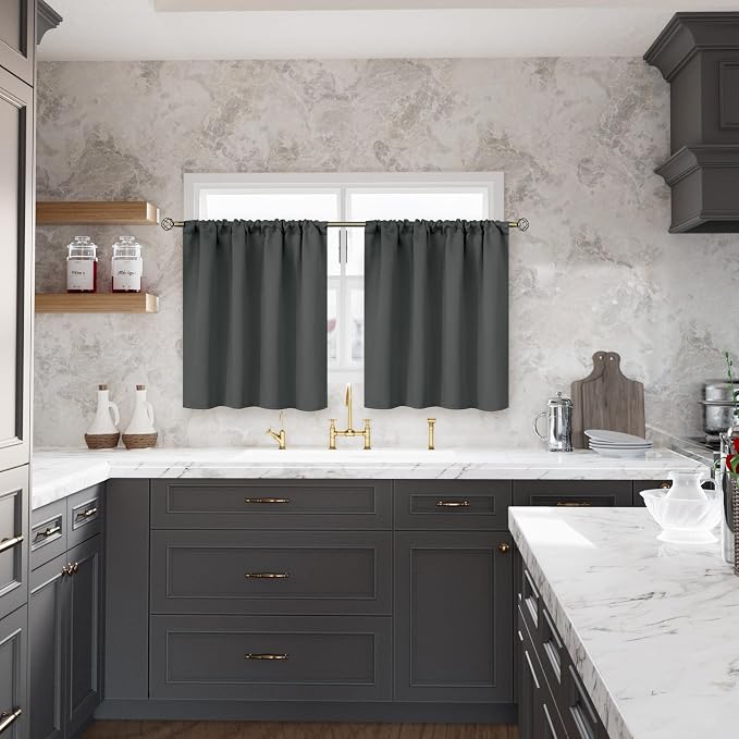 BGment Dark Grey Blackout Curtains 30 Inches Long - Image 2