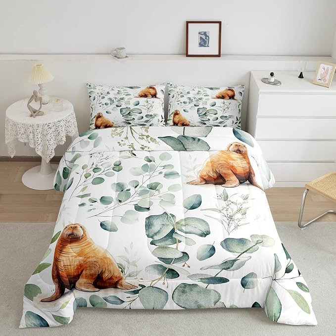 Erosebridal Cartoon Seal Bedding Queen Size Toddler Ocean Wildlife Comforter - Image 2