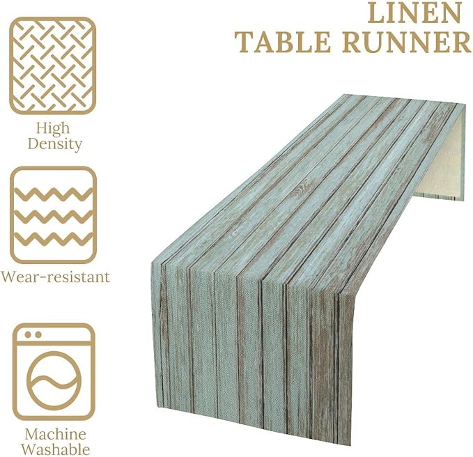 Vintage Table Runner Blue Wood Planks Texture Rustic Country Farmhouse Barn - Image 7
