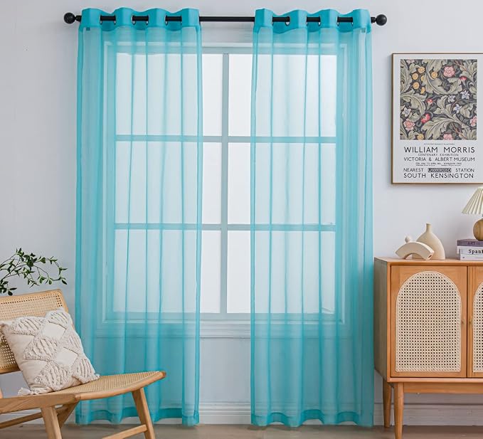 PI Turquoise Sheer Curtains 84 Inches Length by PI