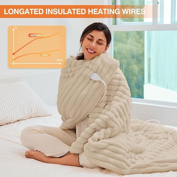 Electric Blanket, Soft Stripe Heated Blanket - Image 4