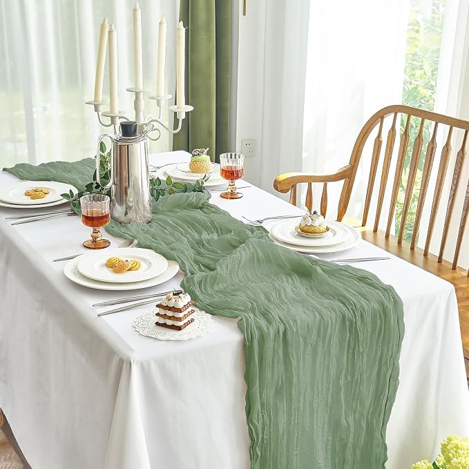 IVAPUPU 1 Pcs Cheesecloth Table Runner - 10ft Sage Green Boho Gauze Cheese - Image 8