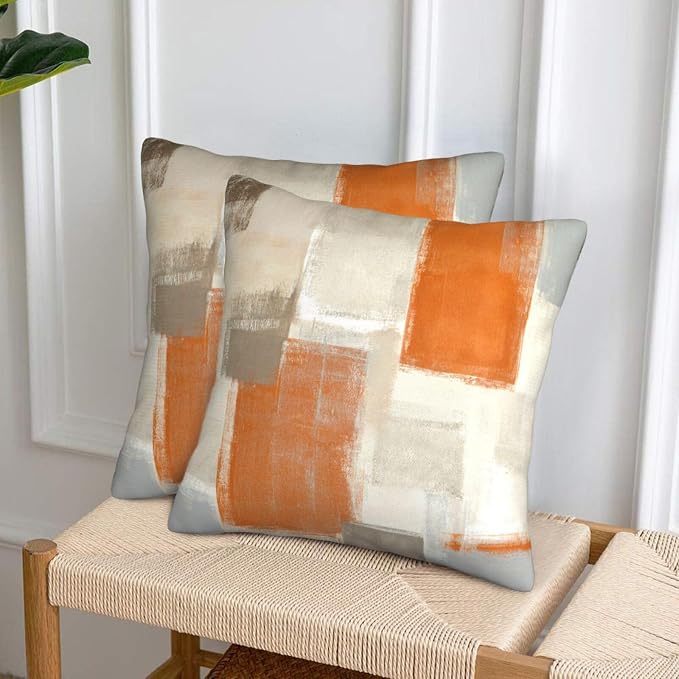 bassyil Orange Grey Abstract Art Painting Throw Pillow Covers Decorative Linen - Image 6