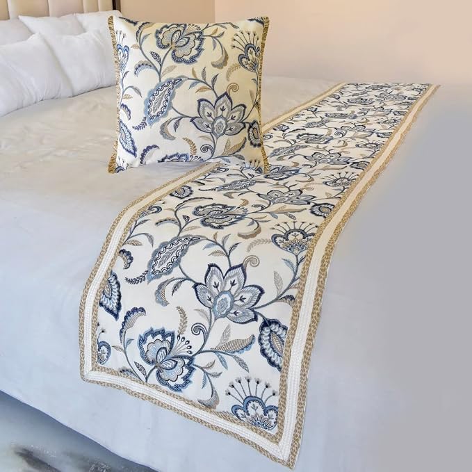 The HomeCentric King/Queen/Twin Blue Designer King 90"x18" Bed Runner by TheHomeCentric