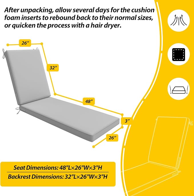 AAAAAcessories Outdoor Chaise Lounge Cushions, Waterproof, Fade-Resistant Patio - Image 5