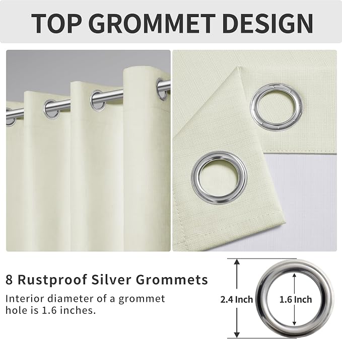 Easy-Going Linen Look 100% Blackout Curtain 52x63 Inch Window Curtain Drapes - Image 5