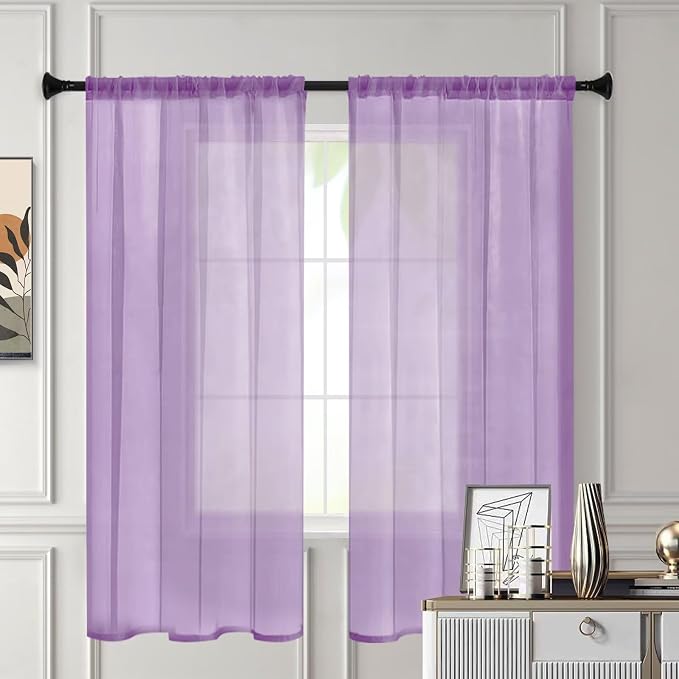 Sheer Curtains 84 Inches Long 2 Panels, Rod Pocket Short Curtain - Image 3