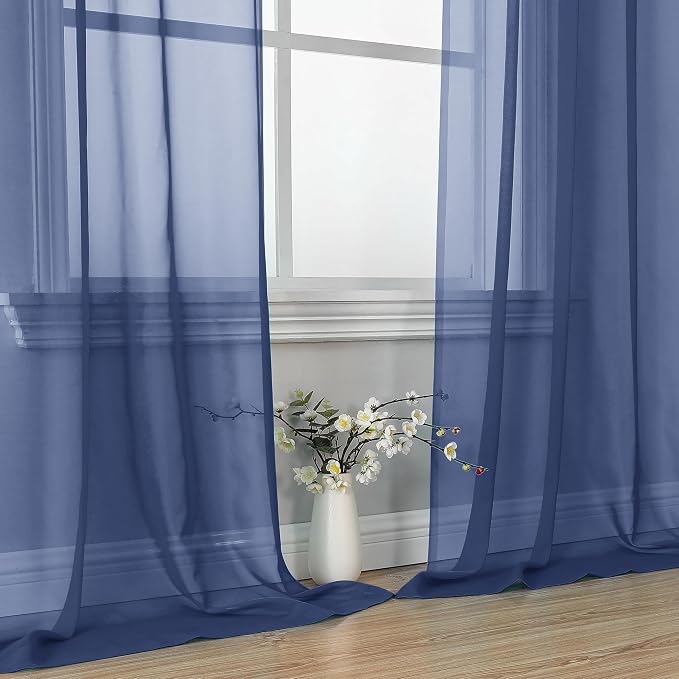OVZME Royal Blue Sheer Curtains 63 Inches Long 2 Panels - Image 6