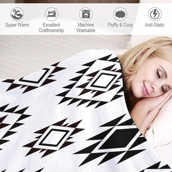 Boho Throw Blanket, Vintage Tribal Aztec Printed Flannel Blanket - Image 4