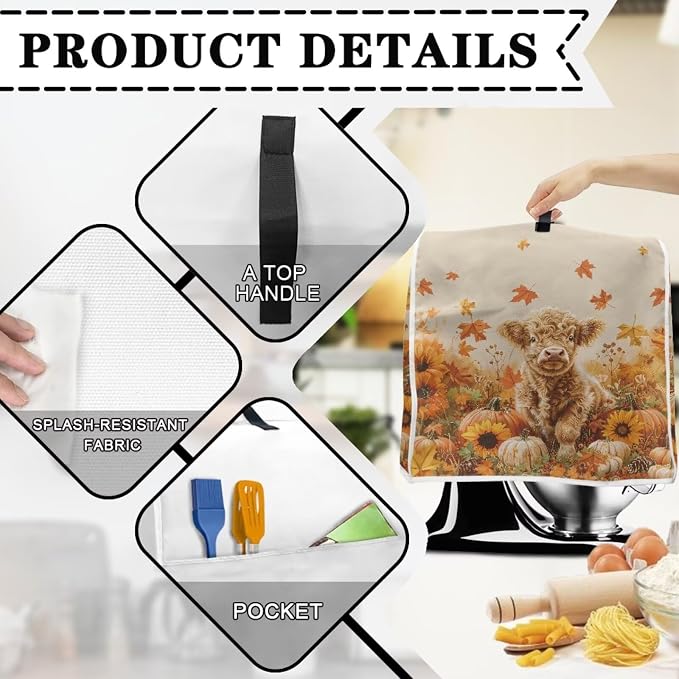 Highland Cow Stand Mixer Cover 6-8 Quart Pumpkin Kitchen Appliance Covers Dust - Image 3