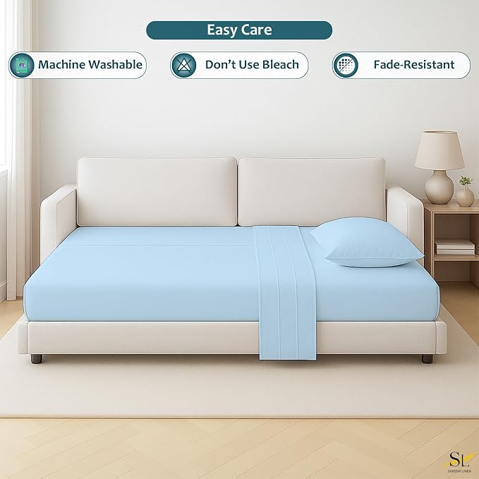 Sleeper Sofa Bed Sheet Set – Full Size, 100% Cotton, 338 Thread Count – 4-Piece - Image 6