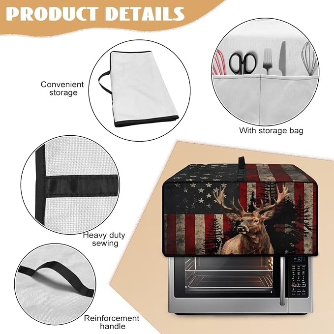 Vintage Deer Elk Print Microwave Oven Cover Waterproof Dust Cover - Image 6