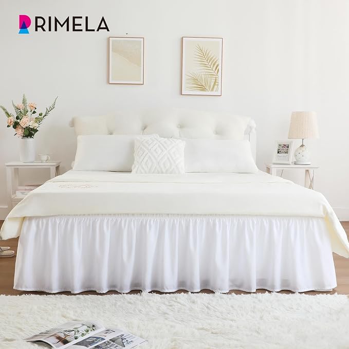 RIMELA White Bed Skirt King Size 16 Inch Drop, Elastic Bed Skirting - Image 4
