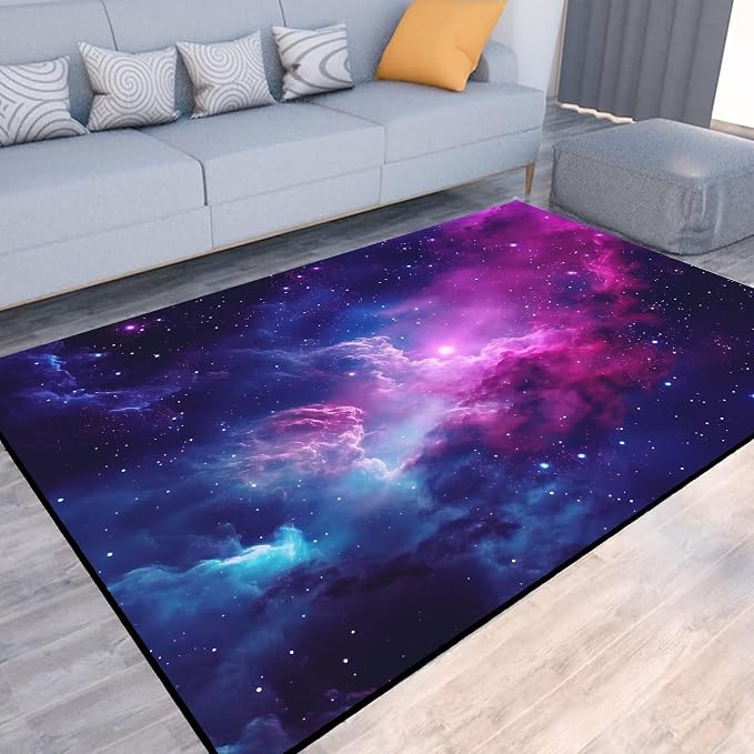 Purple Galaxy Rug Space Rugs Colorful Throw Rug Non-Slip Sun and Cloud Carpet - Image 5