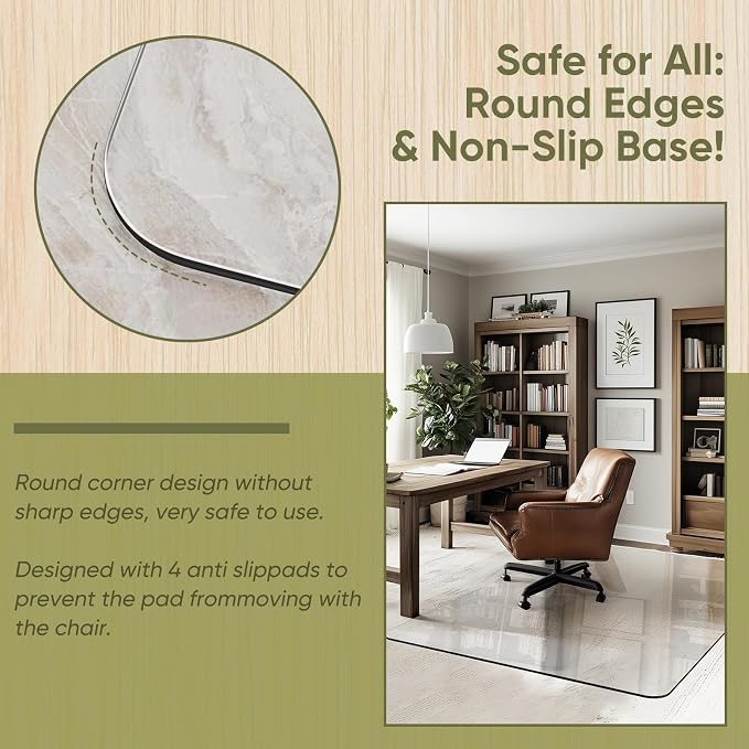 Office Chair Mat for Carpet & Hardwood, Upgraded 45" x 60" Tempered Glass Chair - Image 4