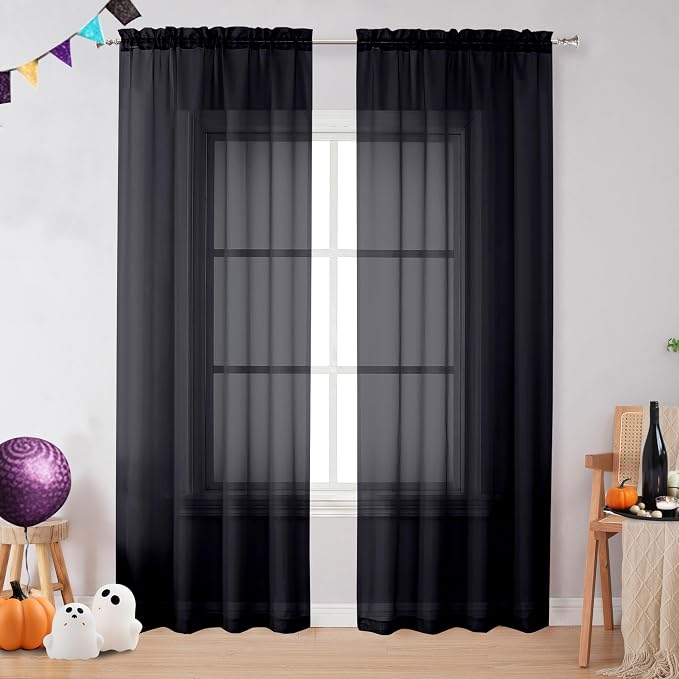 OVZME Black Sheer Curtains 78 Inches Long 2 Panels by OVZME