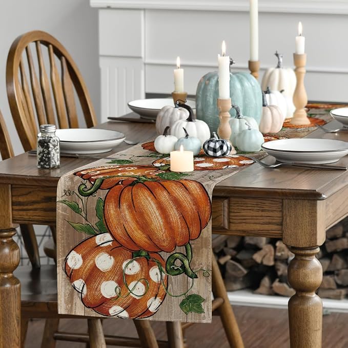 Artoid Mode Polka Dot Pumpkins Vine Fall Table Runner, Seasonal Autumn - Image 3