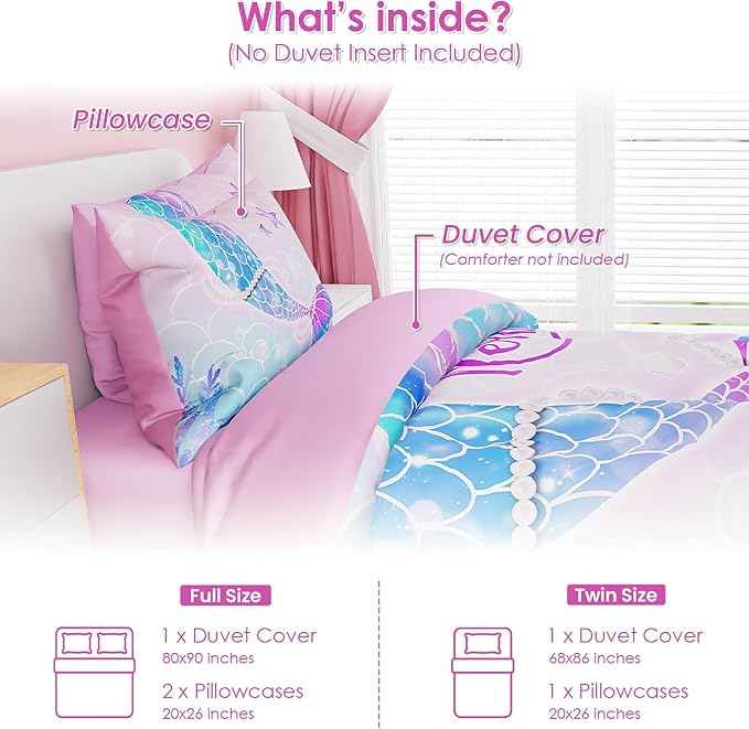 SANDJEST Mermaid Duvet Cover Sets Twin Size - Image 2