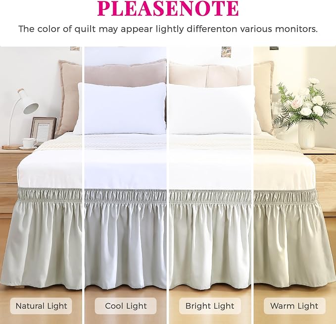 RIMELA Light Grey Bed Skirt Queen Size 15 Inch Drop, Wrap Around Elastic - Image 9