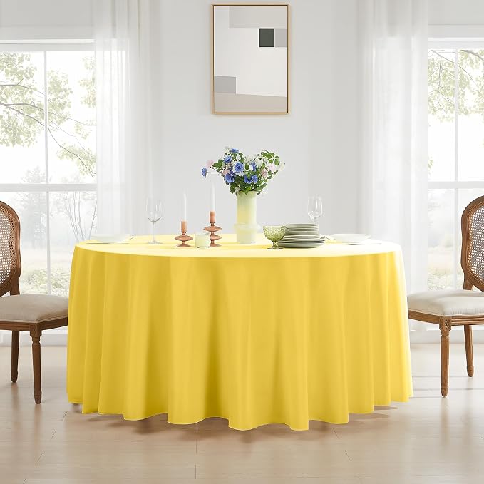 Round Tablecloth 132 Inch 6 Pack Yellow Tablecloths Washable Decorative Linen - Image 3