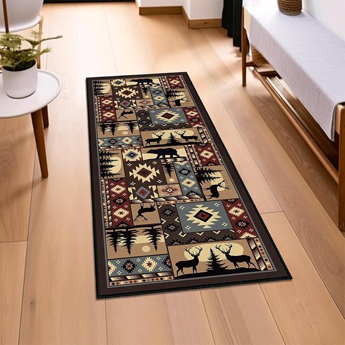 Rustic Rug 2x4, Cabin Wildlife Buffalo Plaid Bear Moose Deer Country, - Image 5