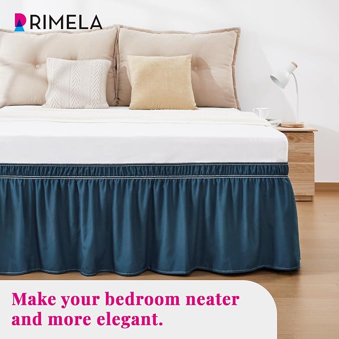 RIMELA Dusty Navy Bed Skirt King Size 18 Inch Drop, Wrap Around Elastic Bedskirt - Image 8