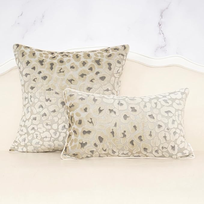 Alerfa Beige Floral Throw Pillow Cover 12 x 20 Inch Cut Velvet Rectange Luxury - Image 3