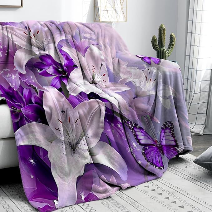 Purple Butterfly Flower Throw Blanekts Butterfly Blankets Soft Lightweight Cozy - Image 2