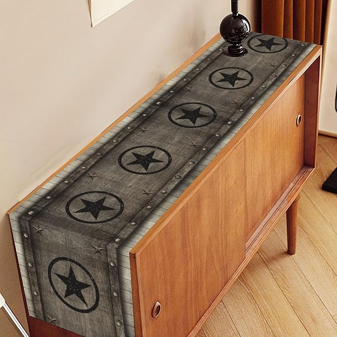 Western Table Runner, Rustic Texas Star Wooden Plank Farmhouse Cottage Country - Image 3