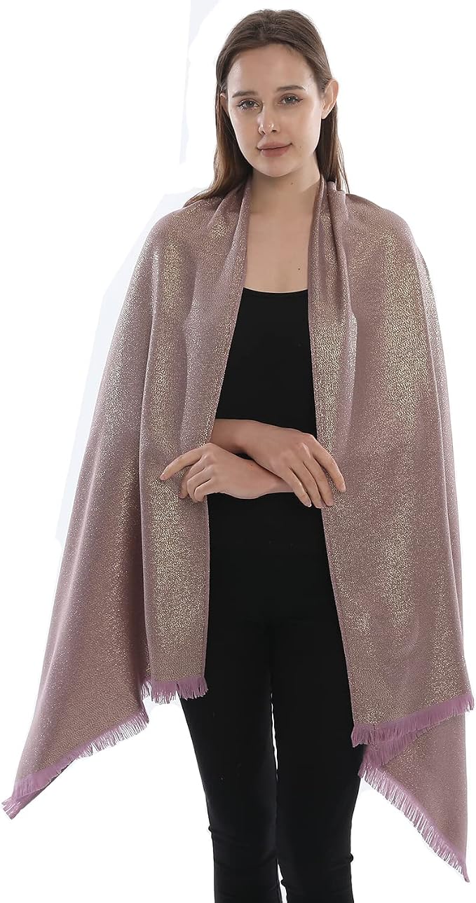 LMVERNA Women's Sparkling Metallic Soft Pashmina Shawls and Wraps Scarf in - Image 2