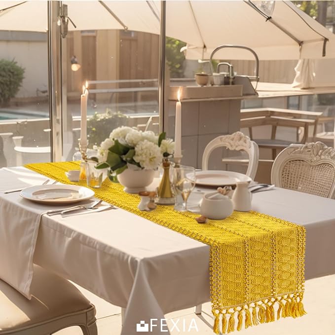 Yellow Table Runner with Tassels 90 Inches Long - Image 7