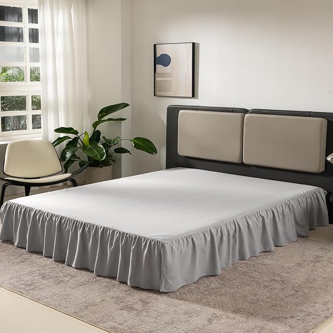 TSUTOMI Light Grey Bed Skirt King Size Ruffled Bed Skirt - Image 6