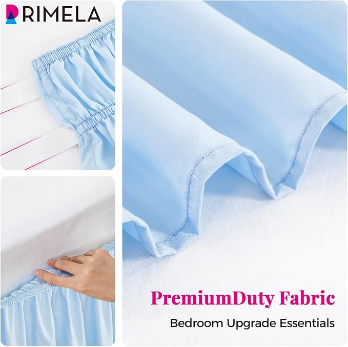 RIMELA Light Blue Bed Skirt King Size 18 Inch Drop, Elastic Bed Skirting - Image 9