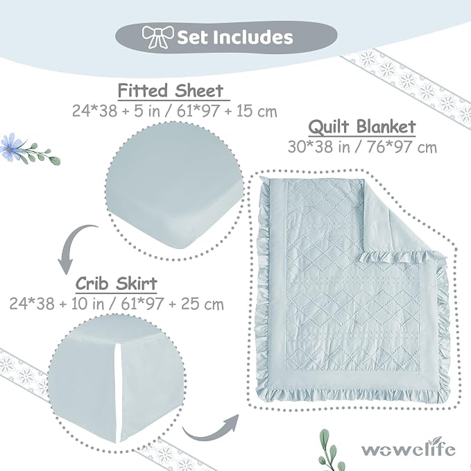 Wowelife Mini Crib Bedding Set for Girls, 3 Piece Tufted Jacquard Ruffle Fringe - Image 4