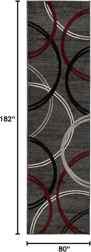 Rugshop Modern Wavy Circles Design Non-Shedding Runner Rug, Carpet - Image 2