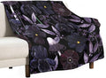 Gothic Floral Blanket, Vintage Abstract Black Purple Peony Flowers Mushroom by JanJCurt
