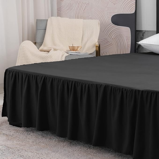 Black Bed Skirt King Size Ruffled Bed Skirt - Image 6