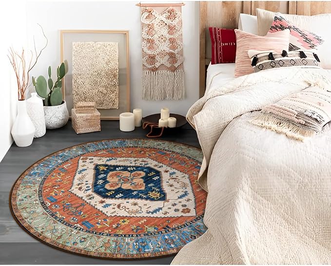 Lahome Boho Washable 5Ft Round Area Rug, Non-Slip Throw Untra-Thin Round Carpet - Image 8