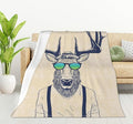 HGOD DESIGNS Deer Throw Blanket Deer Dressed up Like Cool Hipster Blanket Super by HGOD+DESIGNS