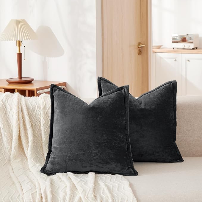 Luxurious Velvet Euro Shams Decorative Throw Pillow Covers 26x26 Set of 2 Solid by COCOPLOCEUS