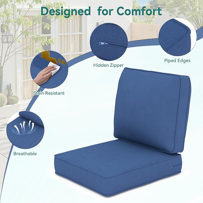 Outdoor Chair Cushions 23" x 24" x 4", Patio Deep Seat Replacement Cushions Set - Image 5