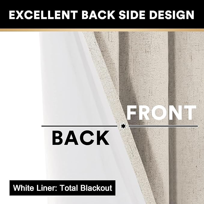 PrinceDeco Natural Linen Curtains 100% Blackout Linen Curtains - Image 8