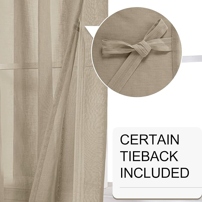 XWZO Camel Sheer Curtains Semi Transparent Voile Window Curtains, Lightweight - Image 3